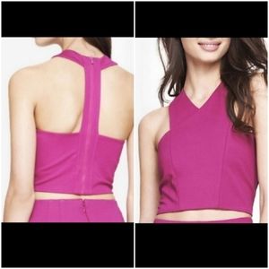 Express Size Small Hot Pink Ponte Knit Halter Criss Cross Crop Top Sexy